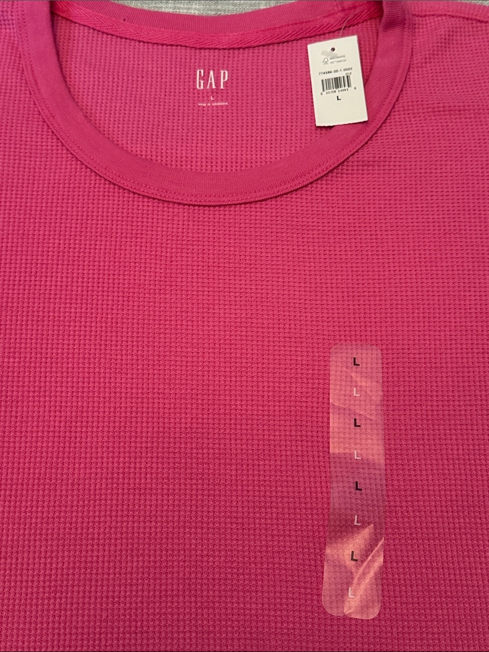 Gap Waffle Knit Top Women Large Pink Long Sleeve SoftAlt Coquette Y2K 774584-00 - Picture 2 of 6